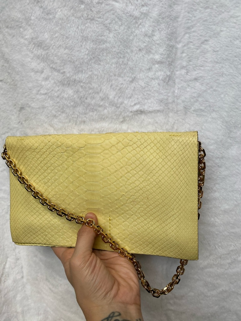 Calvin Klein Collection Yellow Snake-skin Chain Shoulder Bag